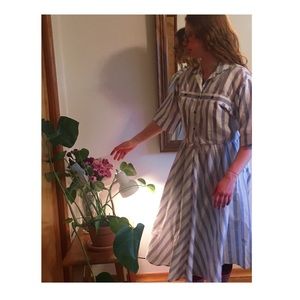 vintage blue and white striped midi dress